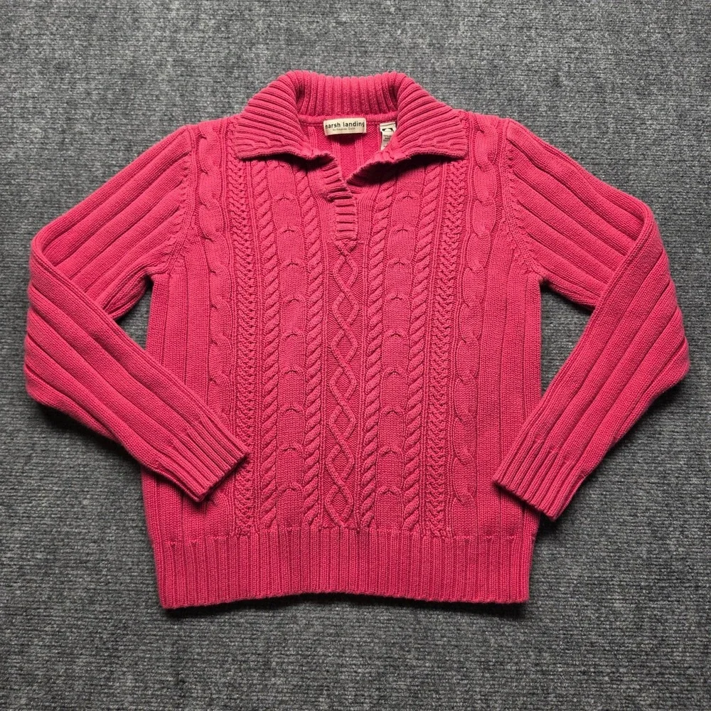 Vintage Marsh Landing Amanda Smith Pink Cable Knit Sweater Womens M 100% Cotton